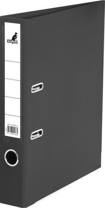 Zwarte Kangaro ordner, A4, 50mm breed, met 2 ringen en labelruimte.