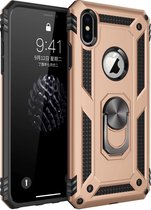 iPhone X & XS Hoesje - Anti-Shock Hybrid Armor met Kickstand Ring - Goud