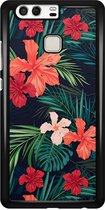 Huawei P9 hoesje - Flora - Zwart