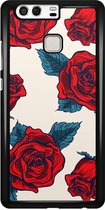 Huawei P9 hoesje - Fancy rose - Zwart
