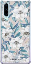 Huawei P30 hoesje siliconen - Bloemen / Floral blauw | Huawei P30 case | blauw | TPU backcover transparant