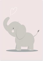 Poster met een leuke olifant - Poster babykamer of babykamer - oud roze