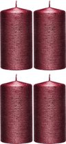 4x Rode cilinderkaarsen/stompkaarsen 7 x 13 cm 25 branduren - Geurloze kaarsen rood - Woondecoraties