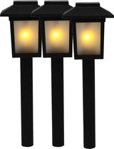 3x Tuinlamp zonne-energie fakkel / toorts met vlam effect 34,5 cm - sfeervolle tuinverlichting - prikker / lantaarn