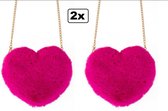 2x Tas hart pluche  roze - handtas tasje thema feest carnaval festival liefde valentijn love trouwen