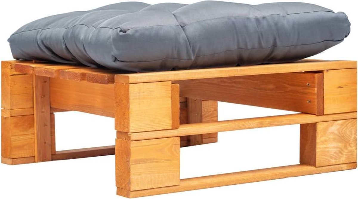 vidaXL Tuinpoef - met - grijs - kussen - pallet - hout - honingbruin Bruin en grijs