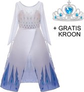 Elsa jurk Sneeuw Koningin wit Deluxe + broek 134-140 (140) + GRATIS kroon Prinsessen jurk verkleedkleding