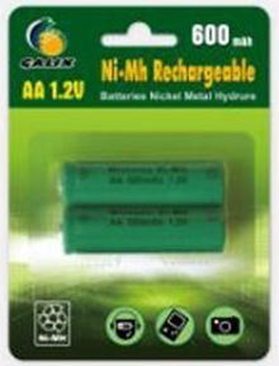 GALIX-pakket van 2 oplaadbare Ni-Mh LR06 / AA-batterijen - 1,2 volt - 600 mAh