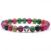 Mala Armband Van Natuursteen - Groen Roze Steen – Peace Symbool – 19 cm - Rhylane®