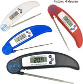Digitale Vleesthermometer - Kookthermometer - Suikerthermometer - inklapbare Sonde (van -50°C tot 300°C) 4 stuks - 4 Kleuren