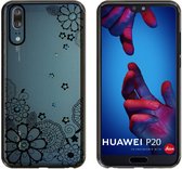 Backcover Clear Bumperlook voor Huawei P20 Flower Zwart