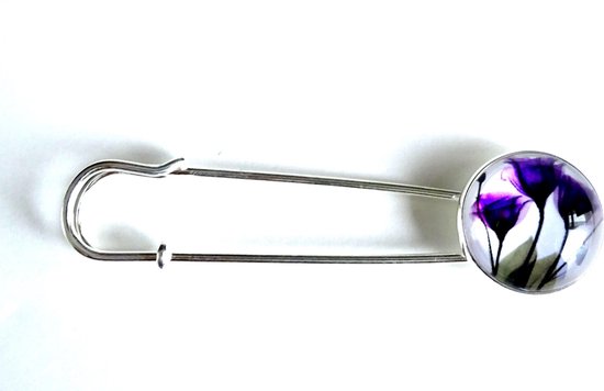 2 Love it Bloem Purple - Broche écharpe - Métal - 8 x 2 cm - Plombs et sans nickel - Violet - Wit - Argenté