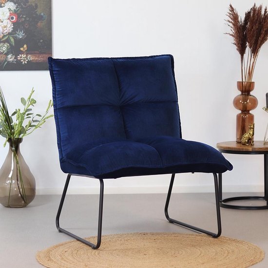 Bronx71® Fauteuil velvet Malaga donkerblauw – Zetel 1 persoons – Relaxstoel – Fauteuil blauw – Kleine fauteuil – Fauteuil velvet – Velours -…