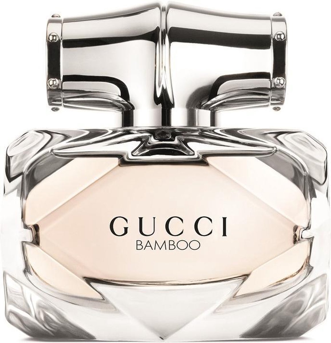 Gucci Bamboo Eau de Toilette dames parfum met een glazen flacon en zilverkleurige dop.