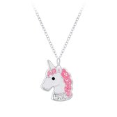 Joy|S - Zilveren eenhoorn hanger met ketting 36 cm + 5 cm unicorn roze glitter