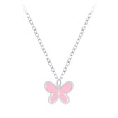 Joy|S - Zilveren petit vlinder hanger met ketting 36 cm + 5 cm roze