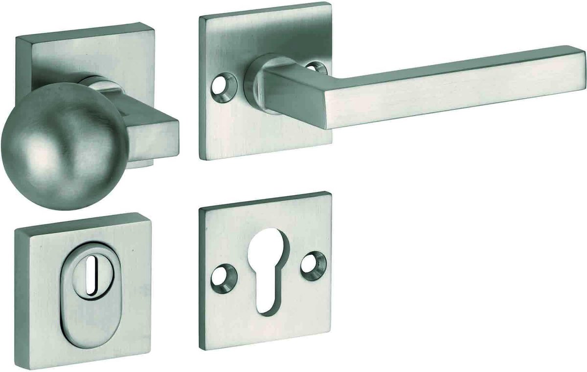 SKG3 knop/kruk op rozet rechts Kare/Bauhaus m/ KTB mat nikkel / mat nikkel PVD
