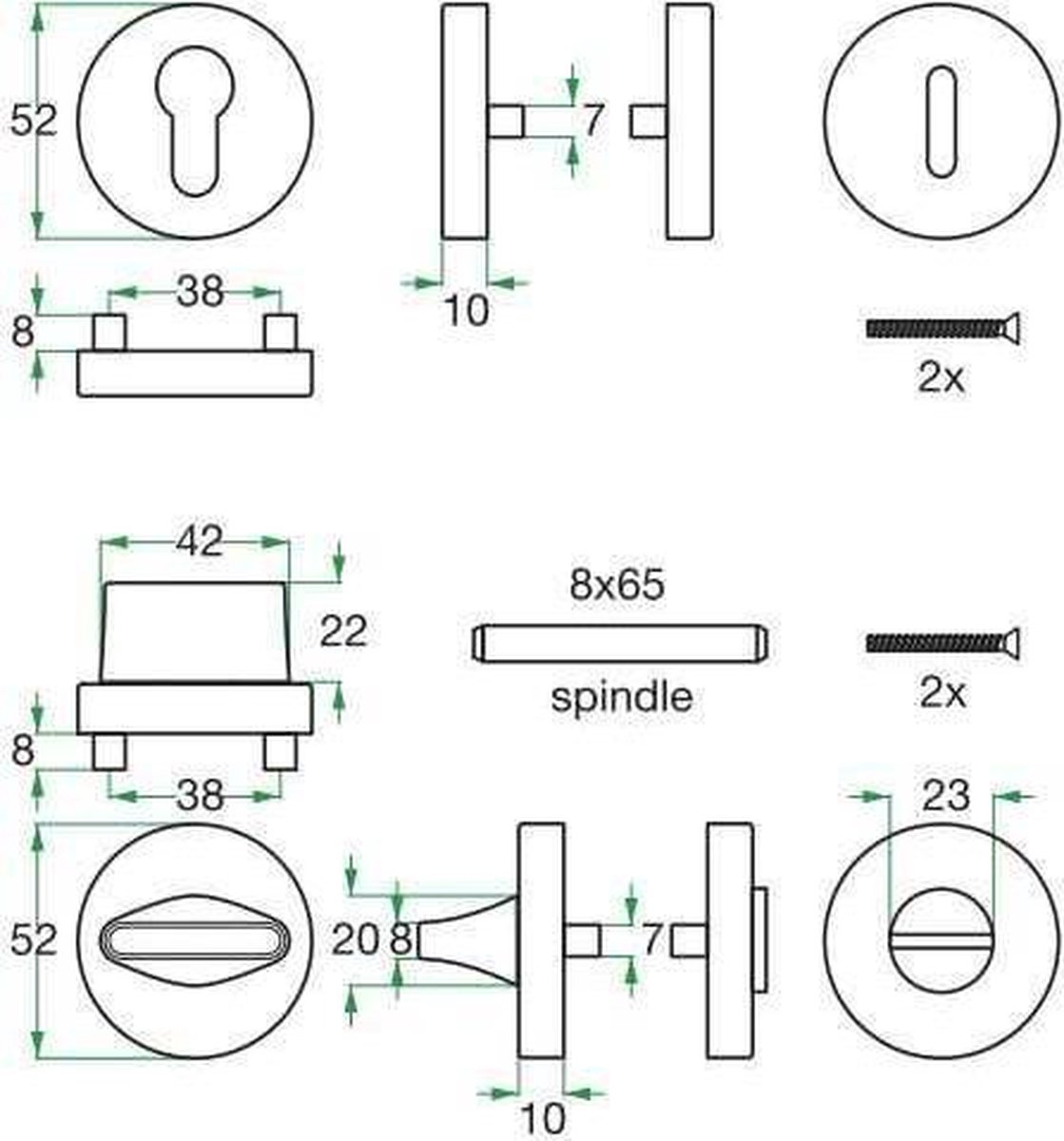 Cilinderrozet paar LU ø52mm zwart