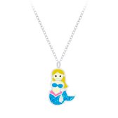 Joy|S - Zilveren zeemeermin hanger met ketting 36 cm + 5 cm glitter blauw mermaid