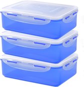 Lock&Lock Vershoudbakjes - Meal prep bakjes - Diepvriesbakjes - Magnetron bakjes met deksel - Bewaardozen voedsel - Lunchbox - Set van 3 Stuks - 1,6 liter - Blauw