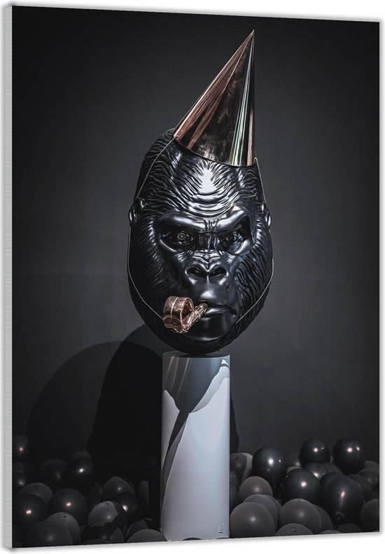 Acrylglas –Zwarte Apenkop met Feestartikelen– 30x40cm Foto op (Wanddecoratie op Acrylglas)