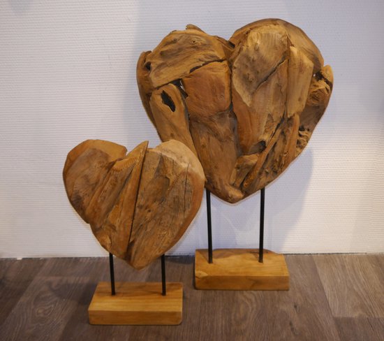 SENSE Teakhouten hart op voet - Houten decoratie - Gerecycled hout -  Ornament -... | bol.com