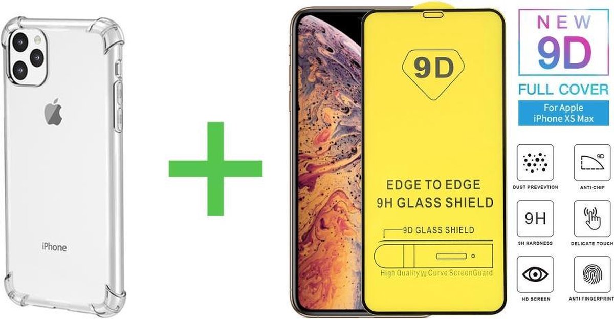 iPhone 11 Hoesje - Transparant Anti Shock verstevigd Achterkant Case Backcover + 2 Tempered 9D screenprotector Full Cover Bescherm Glas voor iPhone 11