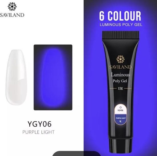 Polygel Color Glow In The Dark Purple Light Polygel nagels 15