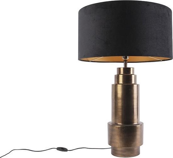 QAZQA bruut - Art Deco Tafellamp met kap - 1 lichts - H 760 mm - Zwart Goud - Woonkamer | Slaapkamer