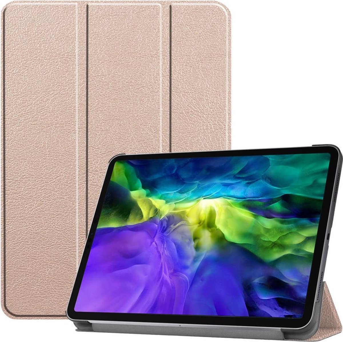 Tablethoes geschikt voor iPad Pro 11 Hoesje - Tri-Fold Book Case met Wake/Sleep - Goud