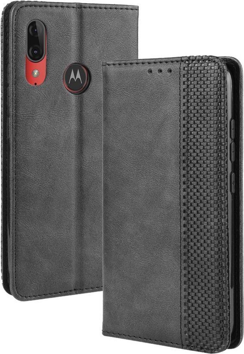 Vintage Book Case - Geschikt voor Motorola Moto E6 Plus Hoesje - Zwart