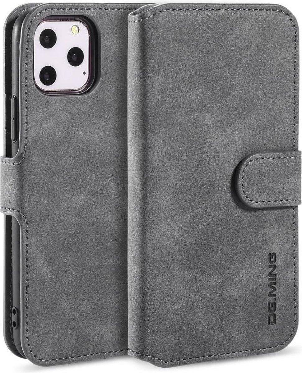 Leren Wallet Case- iPhone 11 Pro Max 6.5 inch- Retro - Grijs - DG-Ming