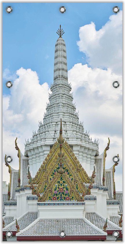Tuinposter –Goudwitte Pagode in Bangkok– 100x200cm Foto op Tuinposter (wanddecoratie voor buiten en binnen)