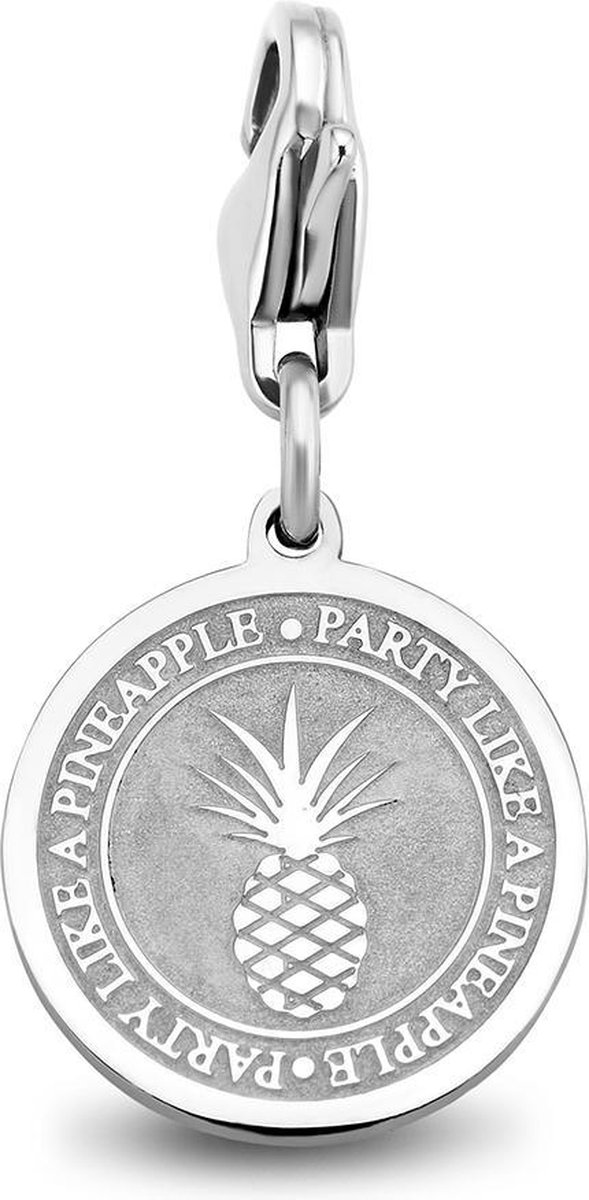 CO88 Collection Charms 8CH 00001 Stalen hanger - 15 mm - Bedel - Rond - Ananas -Zilverkleurig