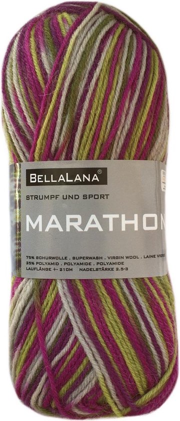 Bellalana gemêleerd sokkenwol Marathon - en acryl garen - roze groen (473) -... | bol.com