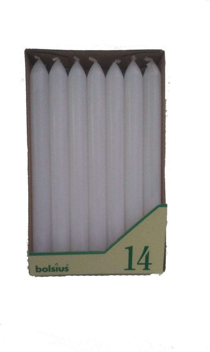 Bolsius Dinerkaarsen Wit 235x21mm doos met 14 kaarsen Witte kaarsen Tafelkaars