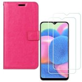 Samsung Galaxy A30S Portemonnee hoesje roze met 2 stuks Glas Screen protector