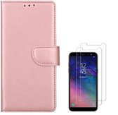 Samsung Galaxy A6 + Plus 2018 Portemonnee hoesje Rose Goud met 2 stuks Glas Screen protector