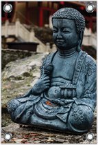 Tuinposter –Buddha met Muntjes– 100x150cm Foto op Tuinposter (wanddecoratie voor buiten en binnen)