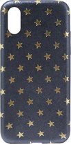 ADEL Siliconen Back Cover Softcase Hoesje Geschikt Voor iPhone XS/ X - Gouden Sterren Blauw