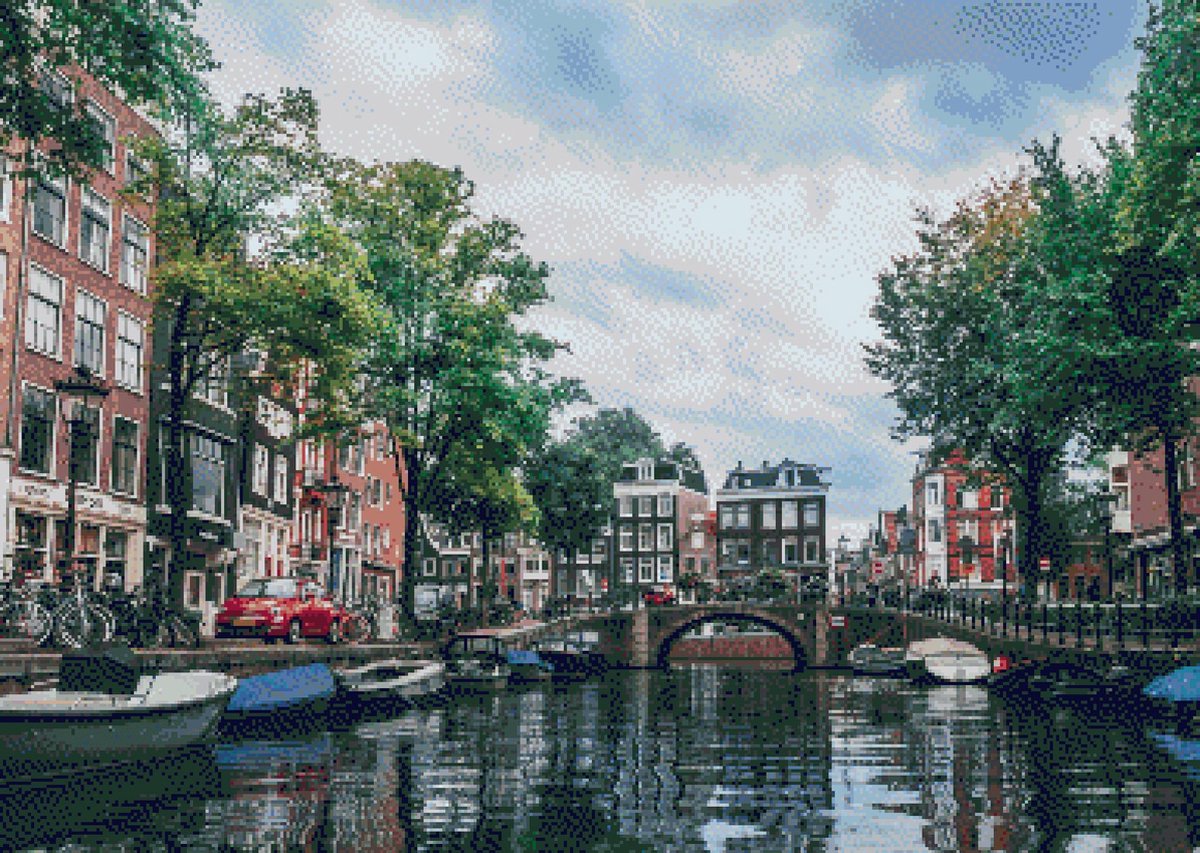 MyHobby Borduurpakket – Amsterdamse Gracht 70×50 cm - Aida borduurstof 5,5 kruisjes/cm (14 count) - Telpatroon - Borduurgaren - Borduurnaald - Handleiding - Voor Beginners & Gevorderden - Complete borduurset