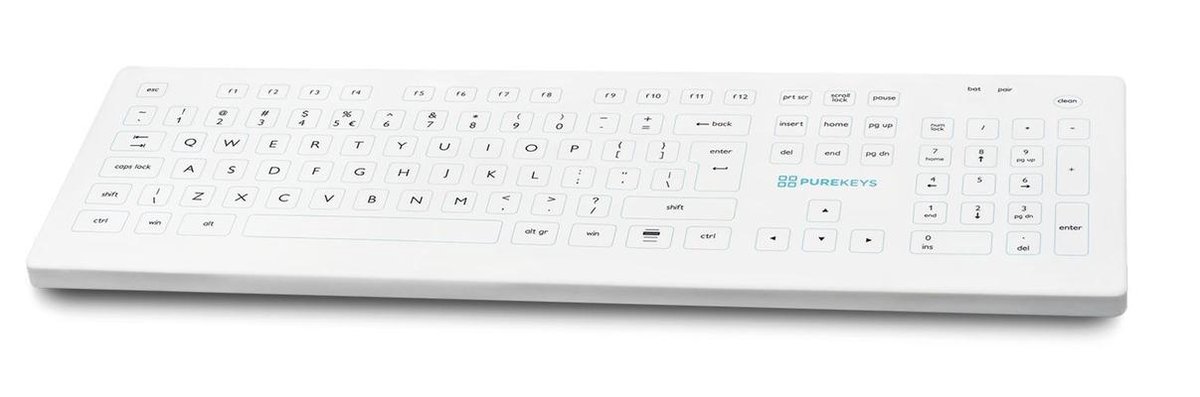 Purekeys full size wireless hygiënisch medisch toetsenbord wit