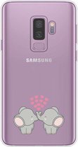 Samsung Galaxy S9 Plus siliconen olifanten hoesje - Transparant - Olifantjes hartjes