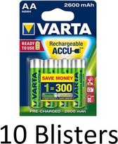 40 pièces (10 blisters de 4 pièces) Piles rechargeables Varta AA - 2600mAh
