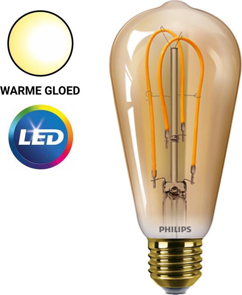 PHILIPS FLAME LED (RUSTIEK LAMP) ST64 E27 7W 2500K GOUD | bol.com