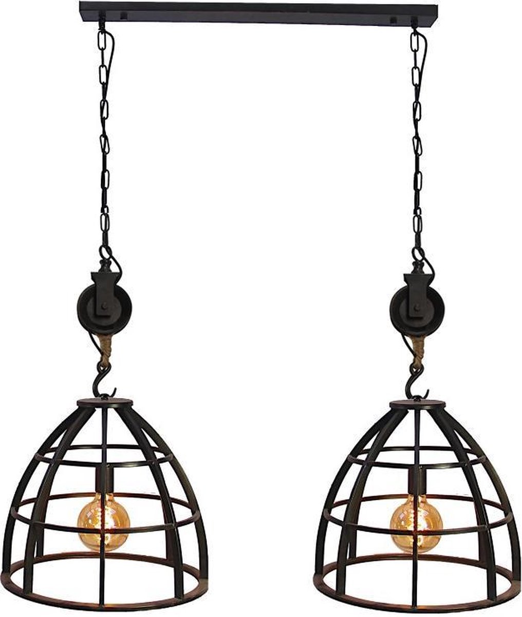 Chericoni - Aperto hanglamp - 2 lichts - 47 cm - zwart black steel &  vintage wood | bol.com