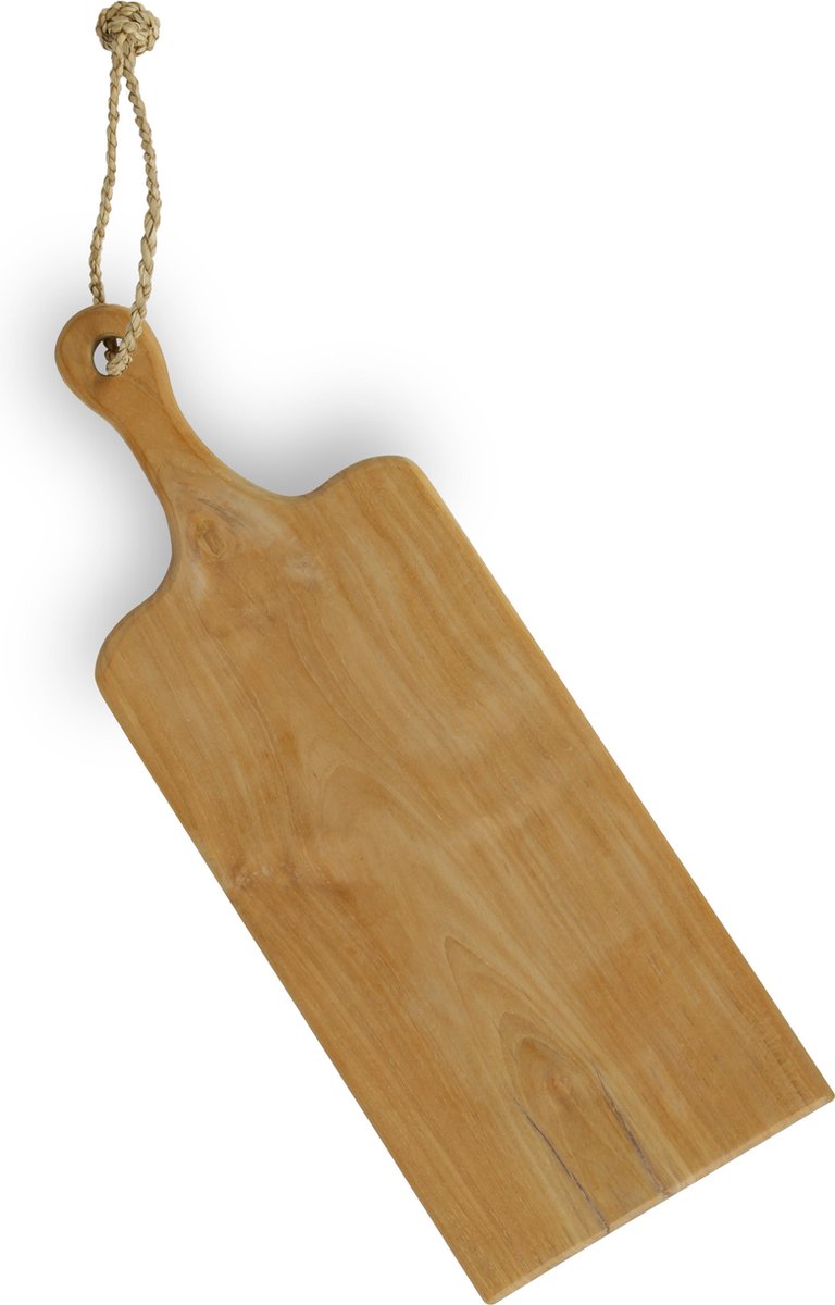 Tapas plank / brood plank / serveerplank - Teak hout - rechthoekig 50 cm x 19cm x 1,8cm met steel - Handmade