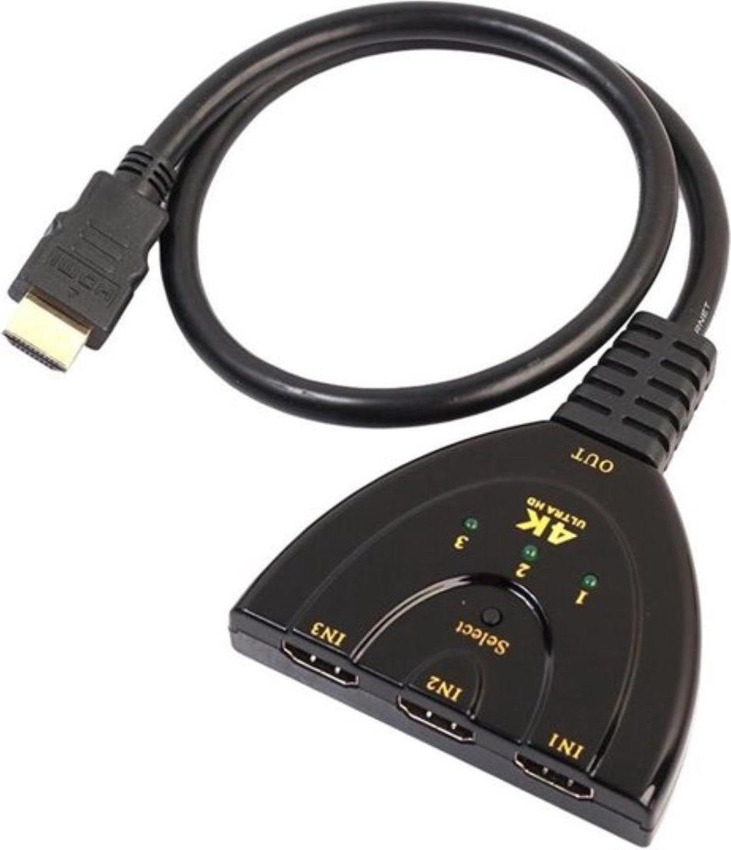 Garpex® HDMI Switch Splitter 3 HDMI in 1 HDMI out 1080P tot 4K Ultra HD Resolutie Pigtail