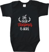 Rompertjes baby met tekst - Oh deer, christmas is here - Romper zwart - Maat 62/68