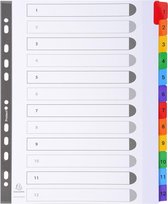 20x Tabbladen karton 160g - versterkte gekleurde tabs + inbdexblad - 12 tabs - A4 maxi, Wit